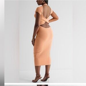 EXPRESS rib-knit twist back midi orange sweater dress size X Large